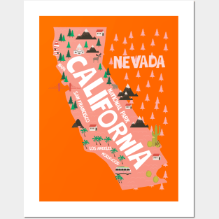 California illustrated map Posters and Art